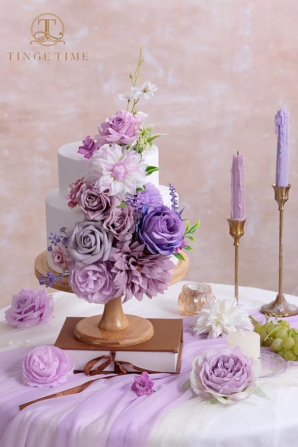 TINGE TIME Fake Flowers Artificial Flowers Peonies Bulbous Chrysanthemum Daisy Hydrangea Sunflower Violets Dahlia Daffodils Epiphyllum Orchid Cherry Blossom Camellia Leyaron (Light Purple)