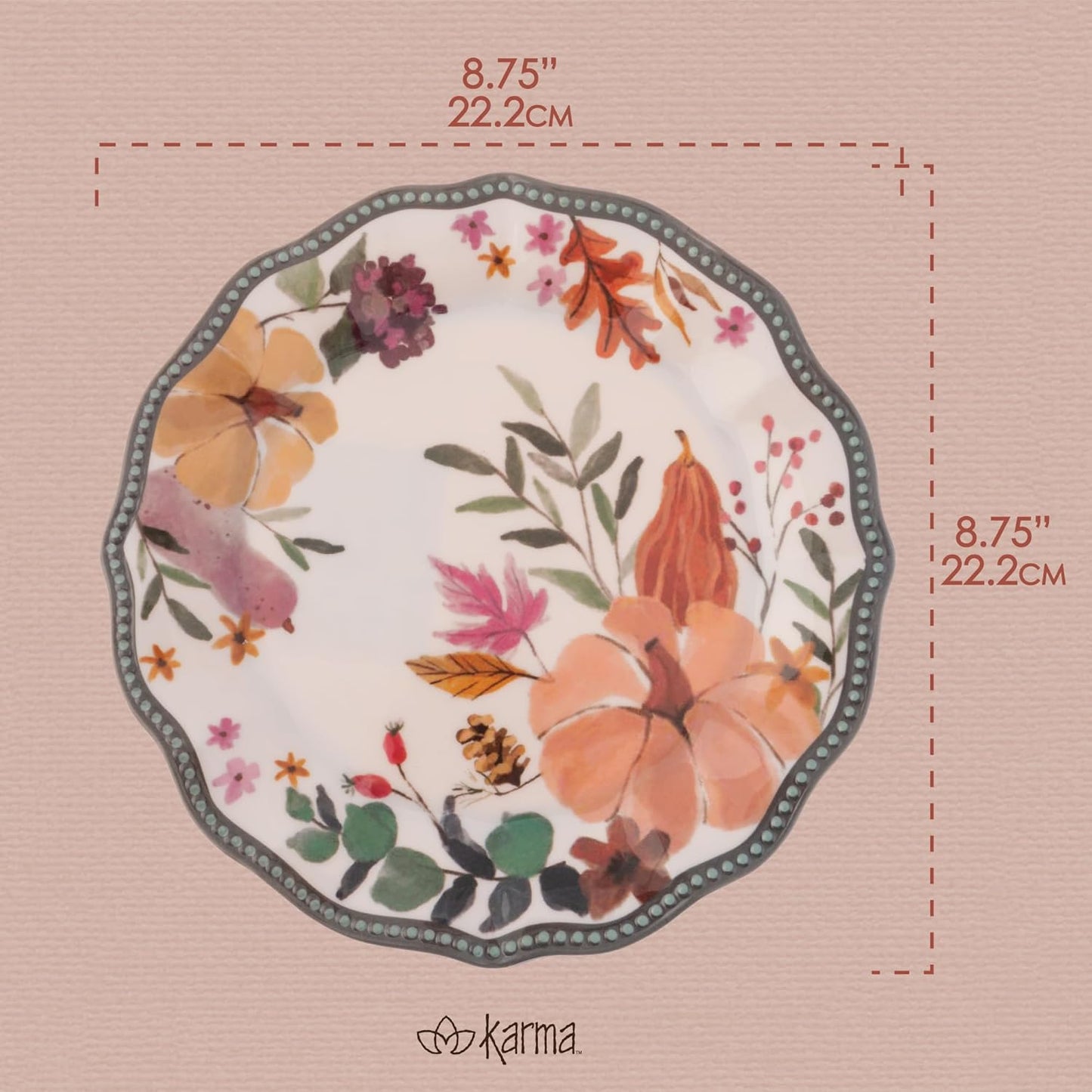 Karma, 10.75 inches Melamine Dinner Plates Set of 4, Reusable Dishwasher Safe Plates for Outdoor and Indoor, Heirloom Crème