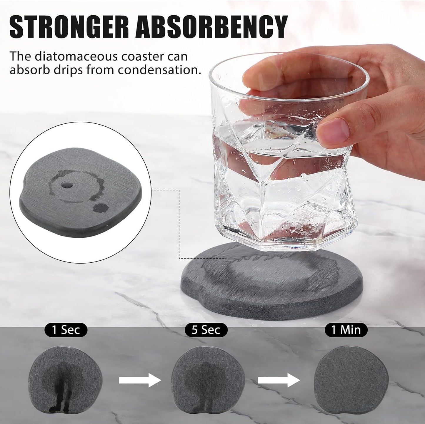 Diatomaceous Earth Coaster ，Set of 6，Unique White Absorbent Coasters for Drinks，Modern Aesthetic Instant Dry Stone Drink Coasters（6,Grey）