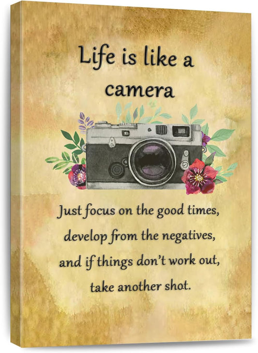 Life is Like a Camera Wall Art Master Motivational Poster Inspirational Print Gift for Photographer，Friend Wall Decor for Home for Home Décor Office Encouraging Quotes Sayings Framed 16 * 24 Inch