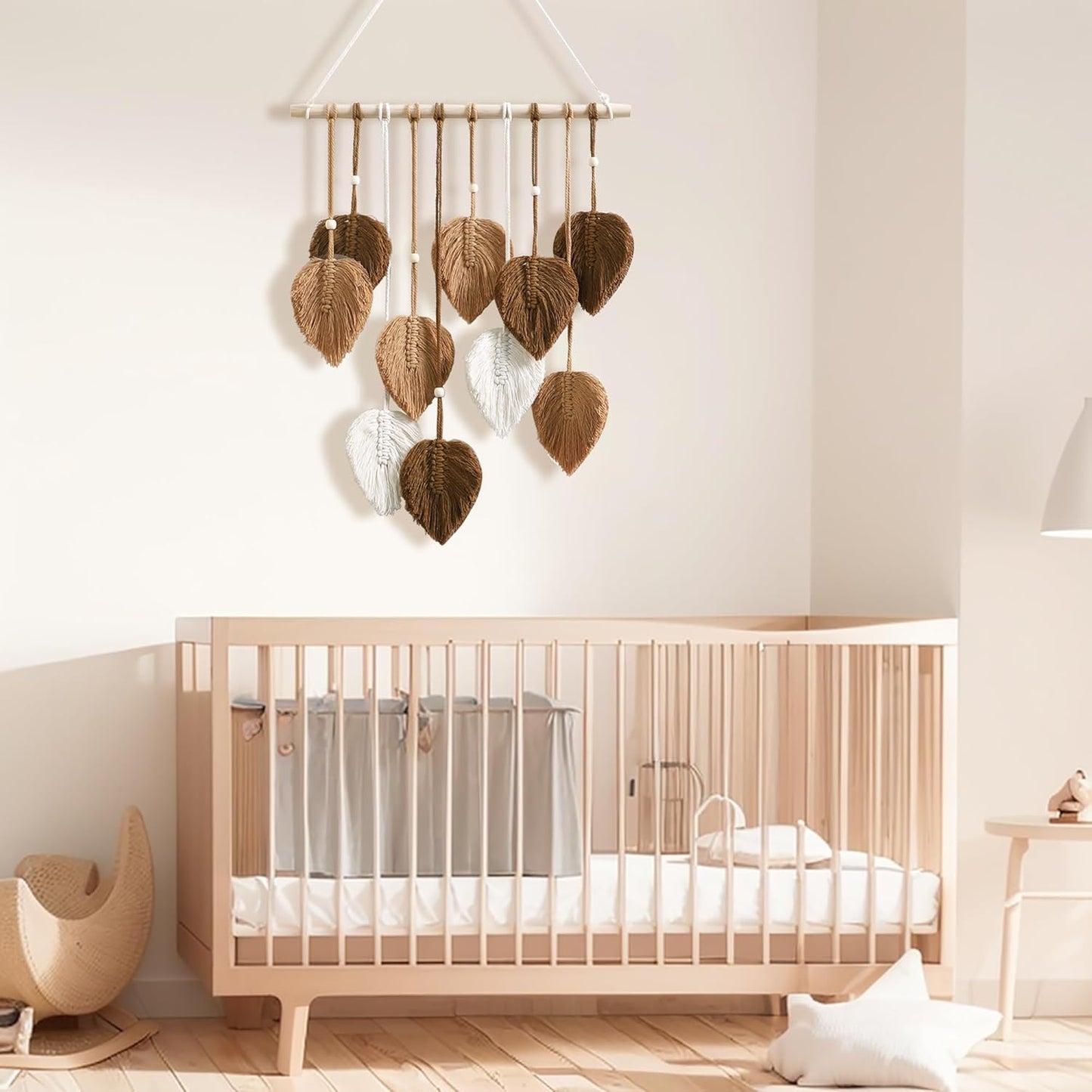 Macrame Tapestry Wall Hanging - Hand Woven Boho Tapestry Fall Leaves Wall Decor, Small Tassels Brown Yarn Hanging Ornament Decor for Bedroom Living Room Dorm