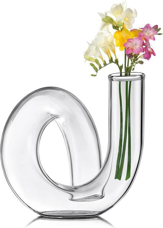 Joeyan Handmade Small Glass Flower Vase,Decorative Geometric Glass Bud Vase for Modern Home Centerpieces Living Room Office,4.72" Abstract Clear Vase for Single Flower and Dry Flowers