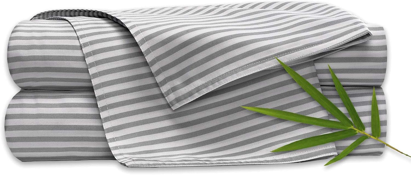 Full Sheets by Pure Bamboo, Genuine 100% Organic Viscose Derived from Bamboo Bed Sheet Set, Luxuriously Soft & Cooling, Double Stitching, Lifetime Quality Promise (Full, Stripes)