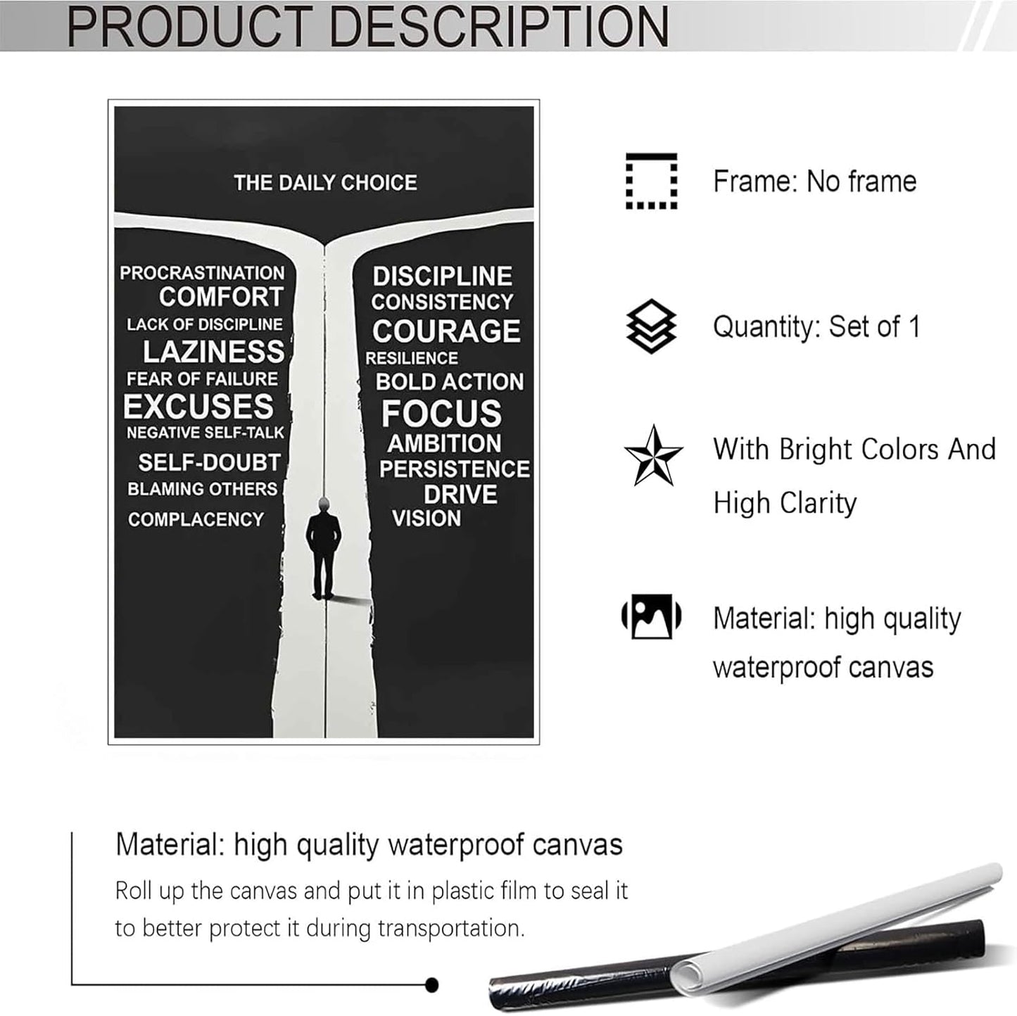 Inspirational Self-Discipline Poster Growing Up The Daily Choice Wall Art Discipline Vs Comfort Choose Prints Painting For Living Room Bedroom Office Wall Decor 24x36in Unframed