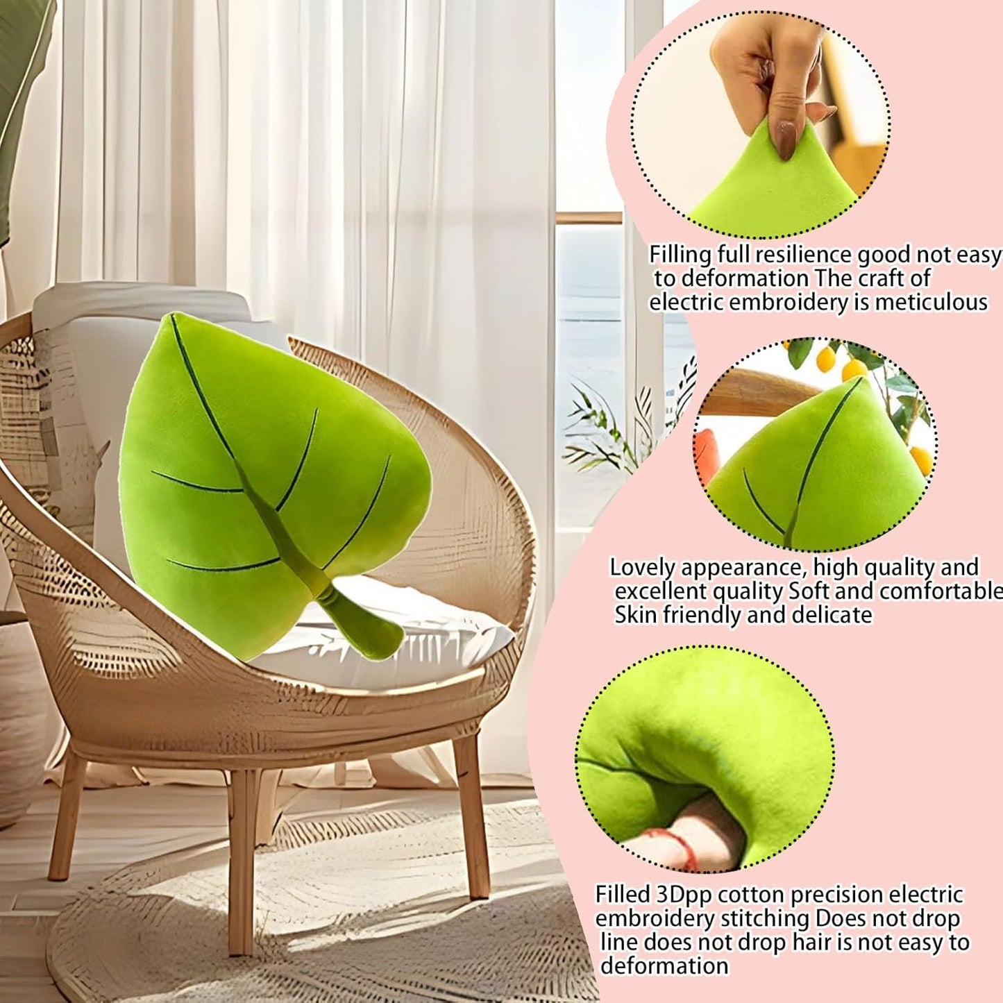 Leaf Pillow,Green Stuffed Plant Plush Leaf Shaped Cushion Pillow Decor,19.7"