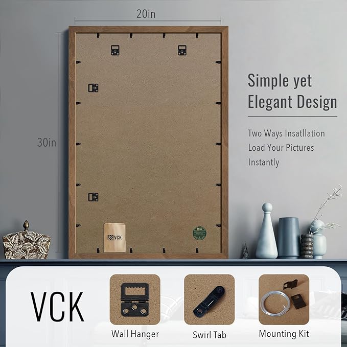 VCK 20x30 Frame for Poster & Picture - Brown Walnut 3 pk, Natural Wood Grain Solid Wood Wall Gallery Frame