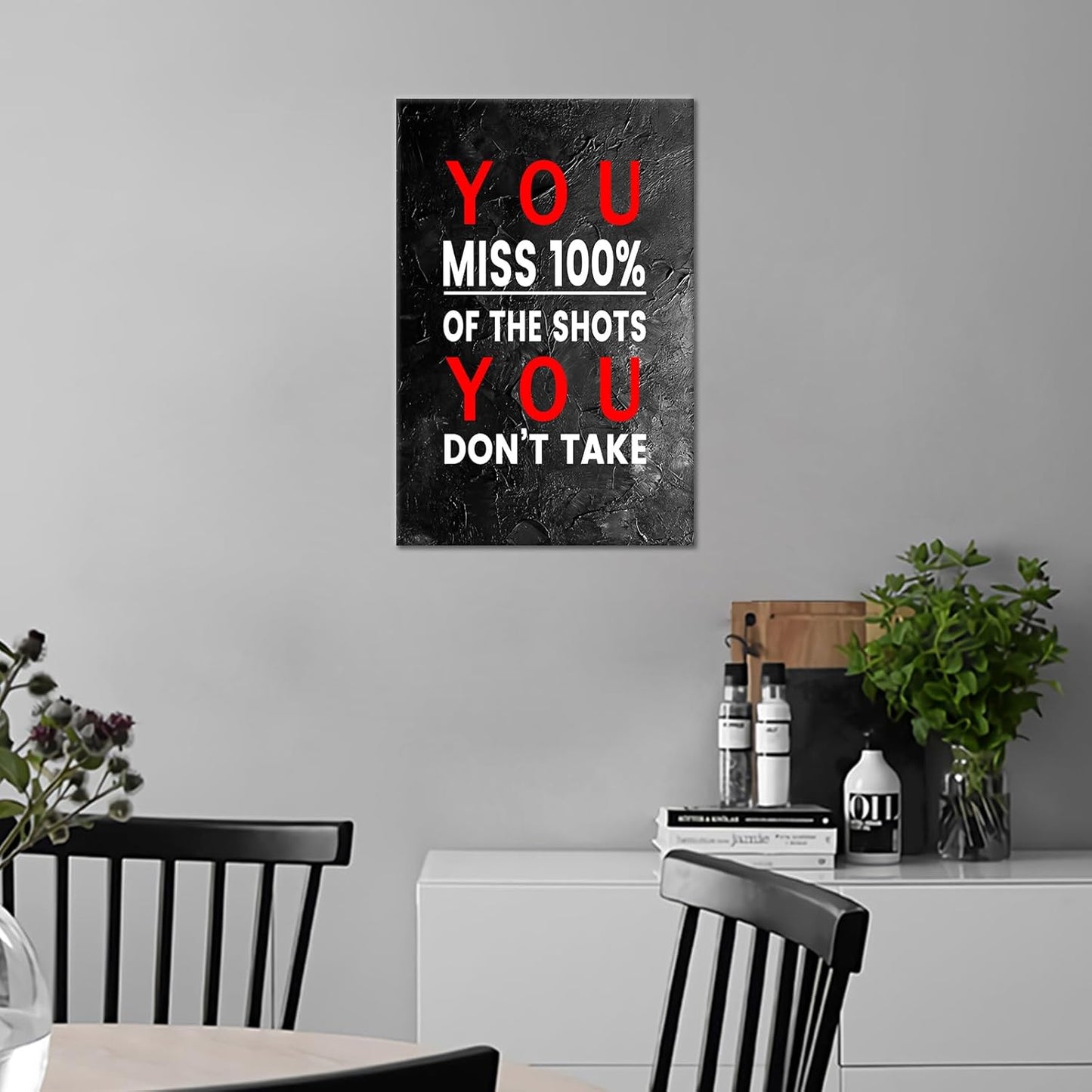 Inspirational Canvas Wall Art Poster Print Motivational Entrepreneur Quote You Miss 100% Of The Shots You Don't Take Picture Painting Artwork for Bedroom Classroom Gym Ready to Hang [12''Wx18''H]