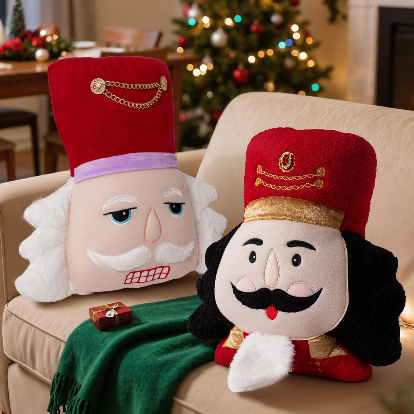 Lanpn Christmas Nutcracker Pillow Set of 2, Christmas Decoration Winter Throw Pillows Soft Cute 3D Shaped Nutcracker Throw Cushion for Sofa Living Room Bedroom Xmas Decor (Red)