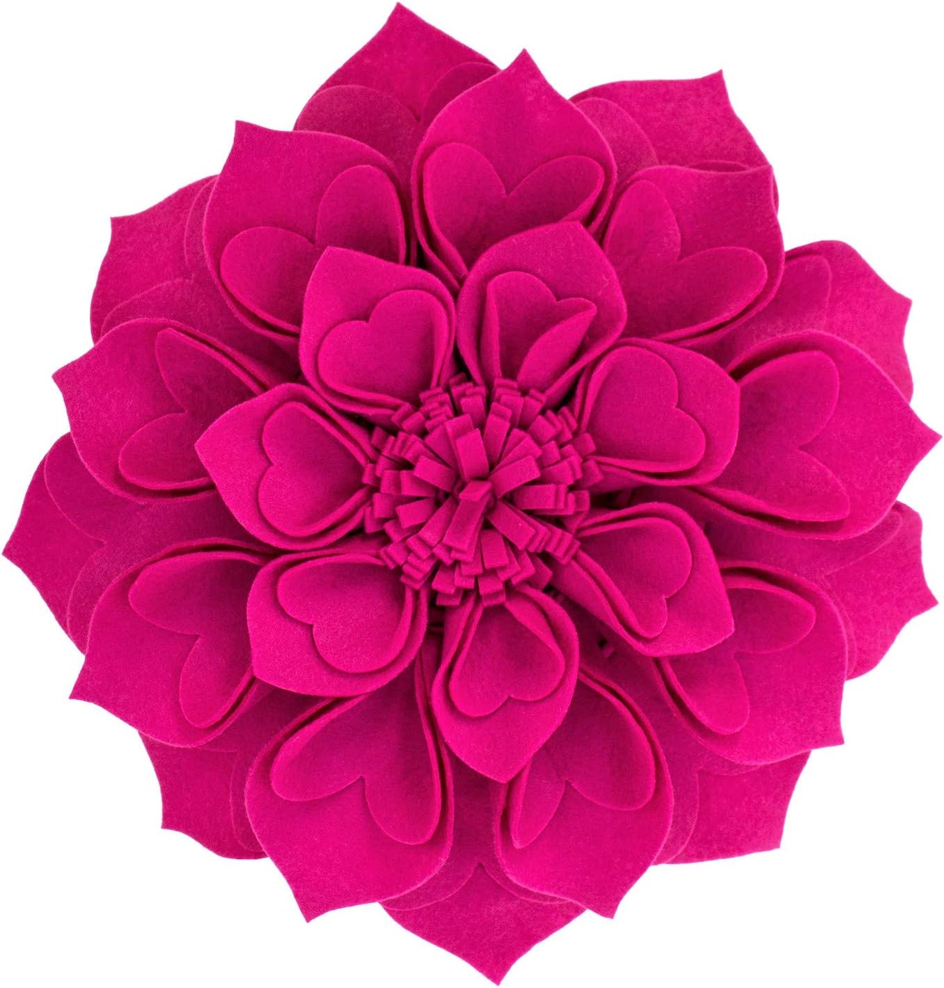 Fennco Styles Handmade 3D Heart-Shaped Petals Flower Decorative Throw Pillow Cover Only - 13" Round Magenta Floral Pillow Case for Couch, Home Décor and Holiday, Housewarming Gift