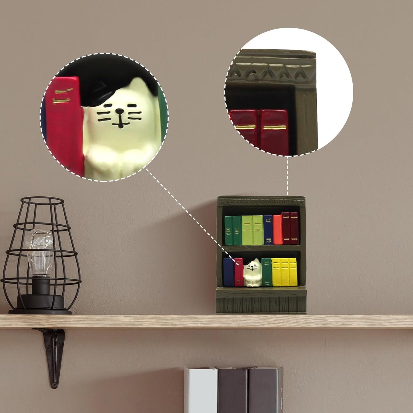 Cute Mini Bookshelf Figurine for Living Room,Shelf Decor Cute Cat Bookshelf Design Perfect for Cat Lovers