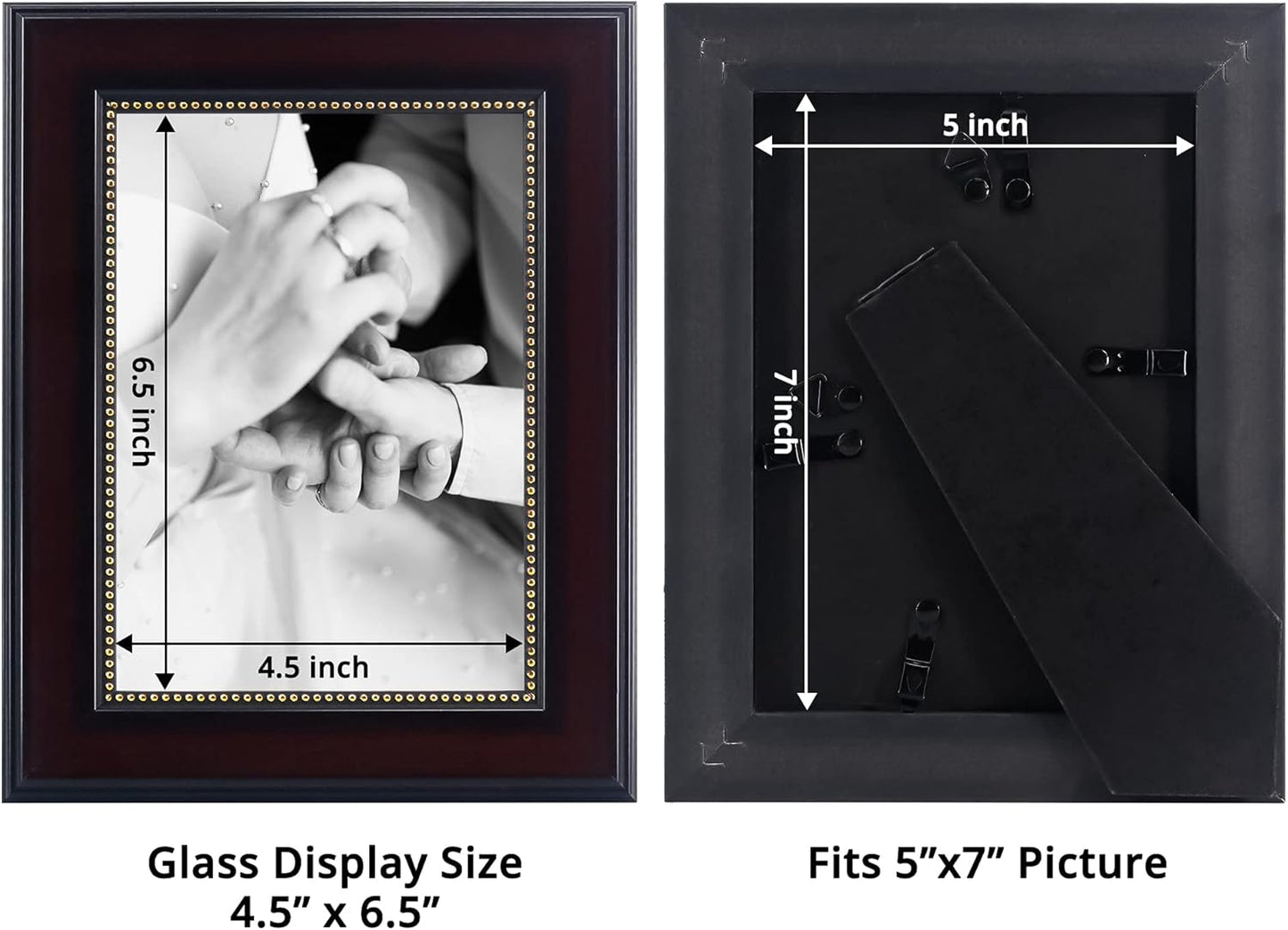 GraduationMall 5x7 Picture Frames, Real Glass, Display Photos for Wall or Tabletop, Mahogany with Gold Beads, 2-Pack
