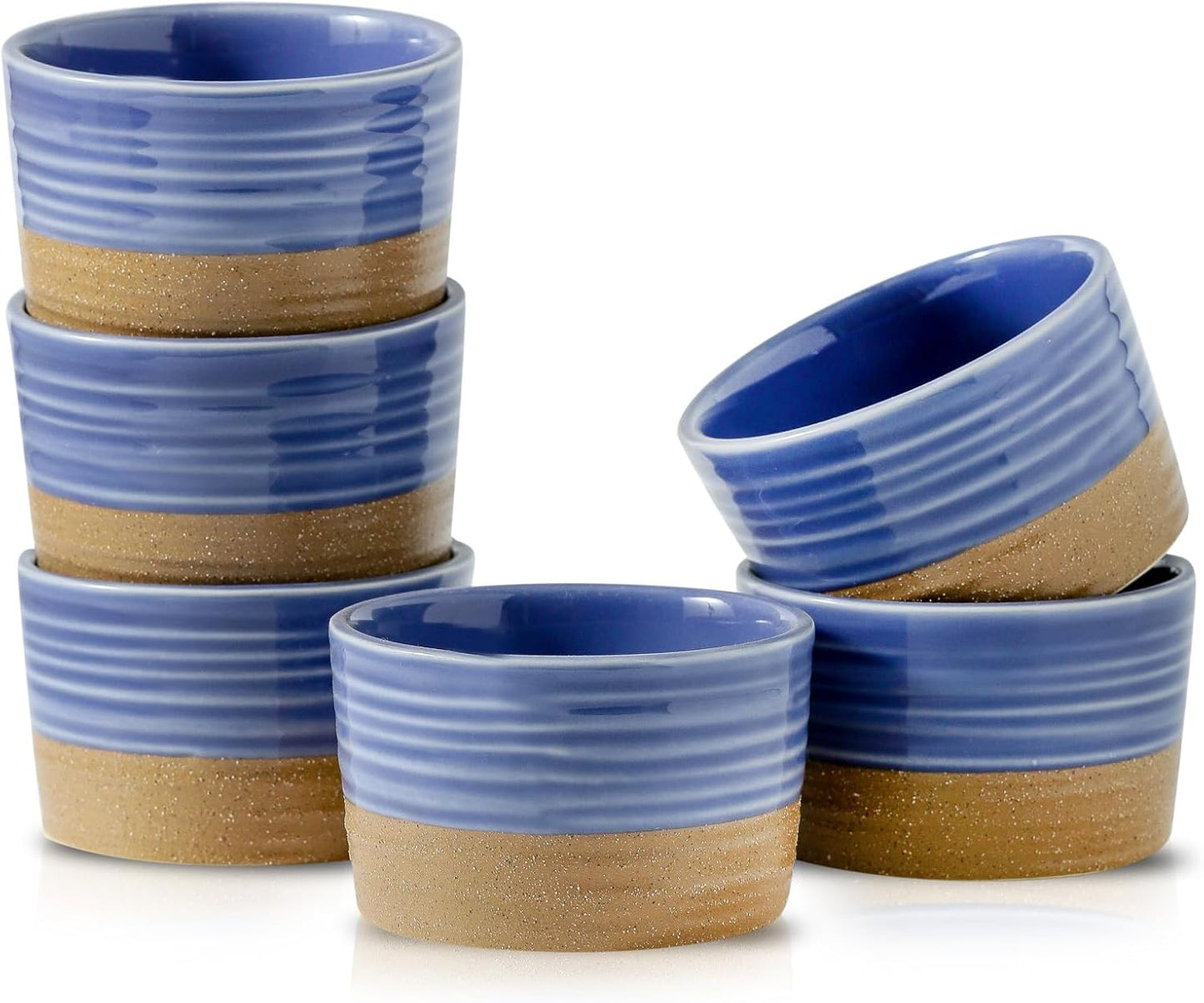 Hasense Ramekins, 6 oz, Ceramic, Blue, Set of 6, Oven Safe, Dishwasher Safe