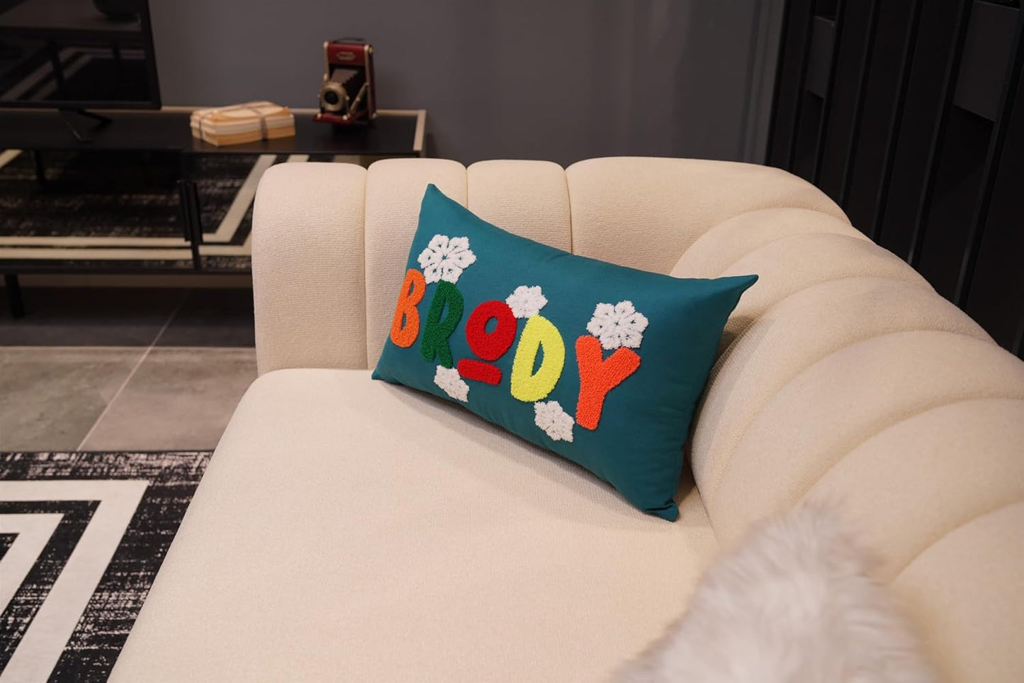 Custom Embroidered Name Lumbar Pillow, Personalized Monogrammed Names Linen Pillows for Sofa Bed, Customized 12''x20'' Farmhouse Linen Throw Pillow Cover Gifts for Women