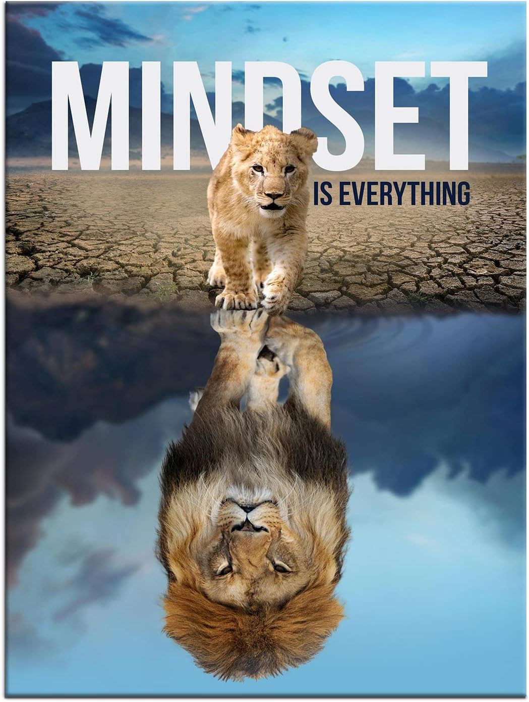 Inspirational Wall Art Lion Canvas Mindset is Everything Decor Animal Paintings Motivational Poster Framed Prints Decoration Use for Office Living Room Bathroom Guest Room Wall Artwork [30''Wx 40''H]