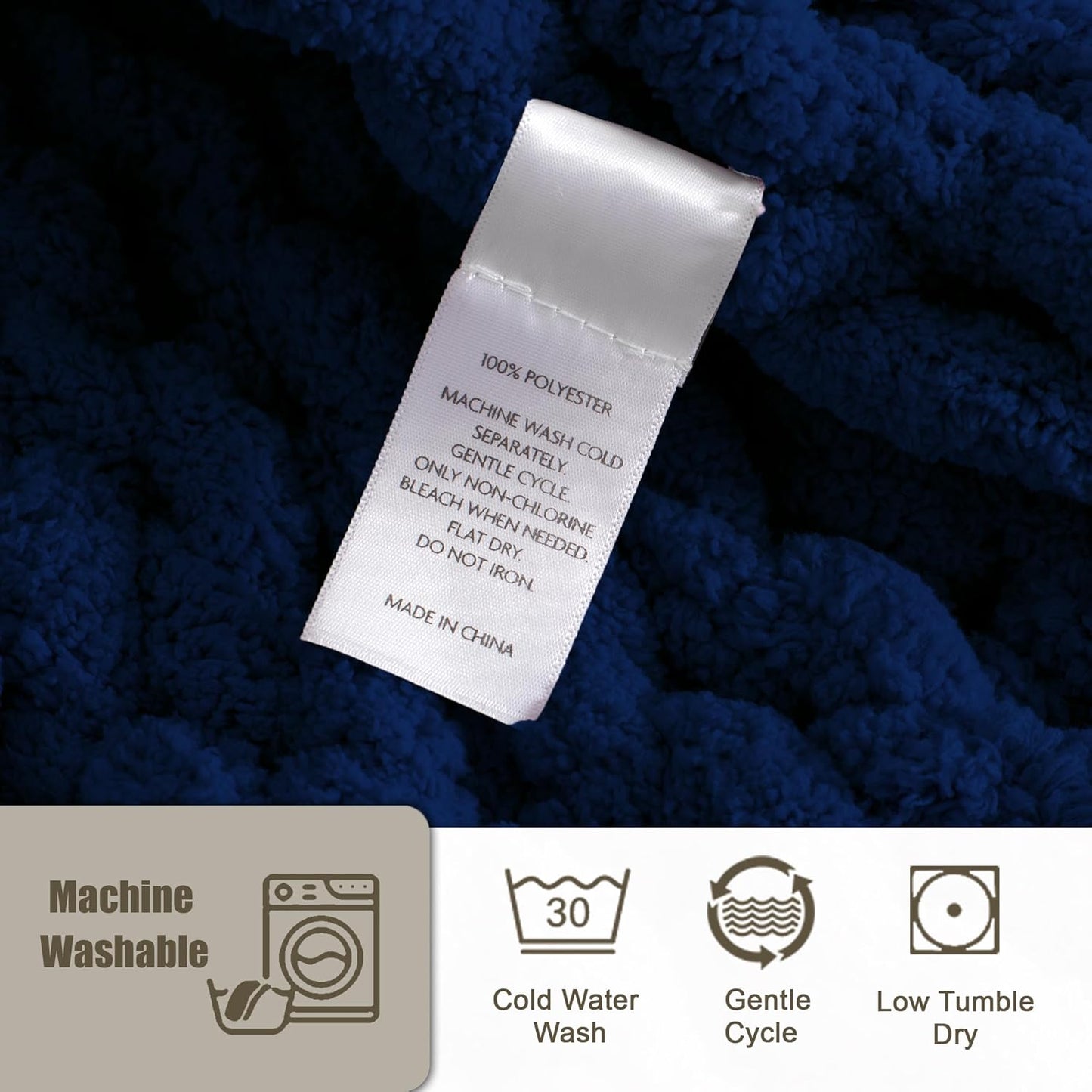 Chunky Knit Throw Blanket 60"X 80", 100% Handmade with Soft Chenille Yarn, 6.7lbs Thick Cable Knitted Blankets, Large Rope Knot Crochet Throws for Couch Sofa Bed Home Decor, Navy Blue