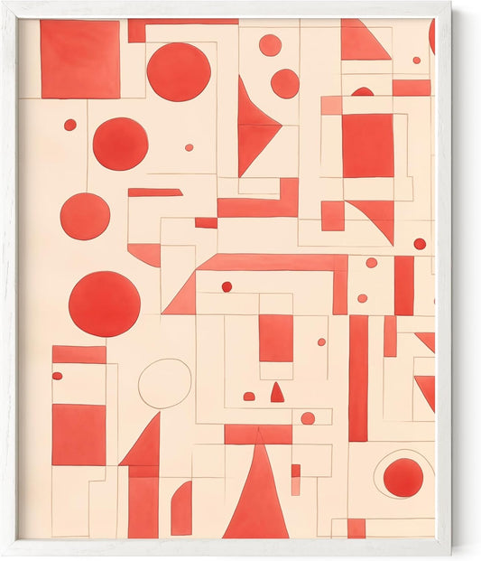 HAUS AND HUES Red Geometric Art Print with White Oak Frame 8x10
