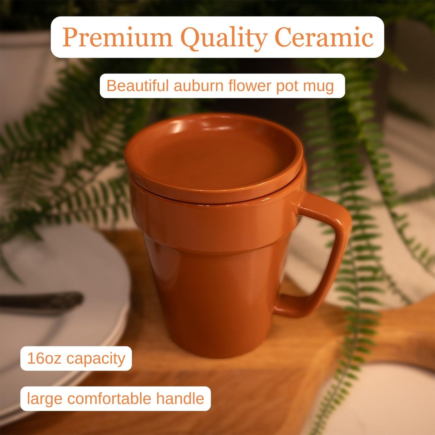 Flower pot coffee mug. Reusable coffee cups with lids The coffee cups are large glass cup with handle. Aesthetic gifts for women and men, fun birthday gifts, great coffee bar decor.