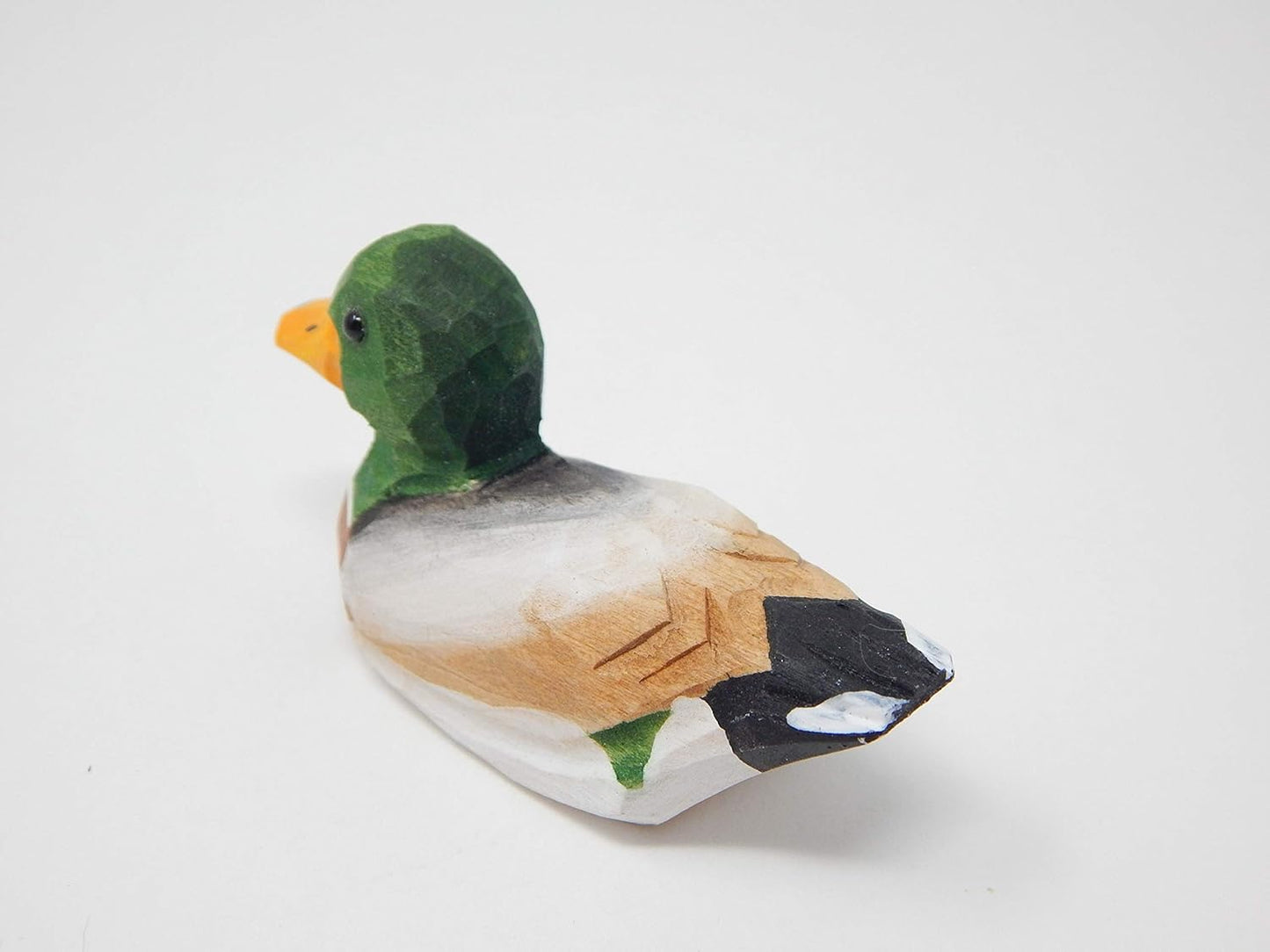 Hand-Carved Duck Wood Figurine Statue Decoration - Decoy Small Animal Miniature Sculpture. Nature-Inspired Gifts & Collectibles (Male Mallard)