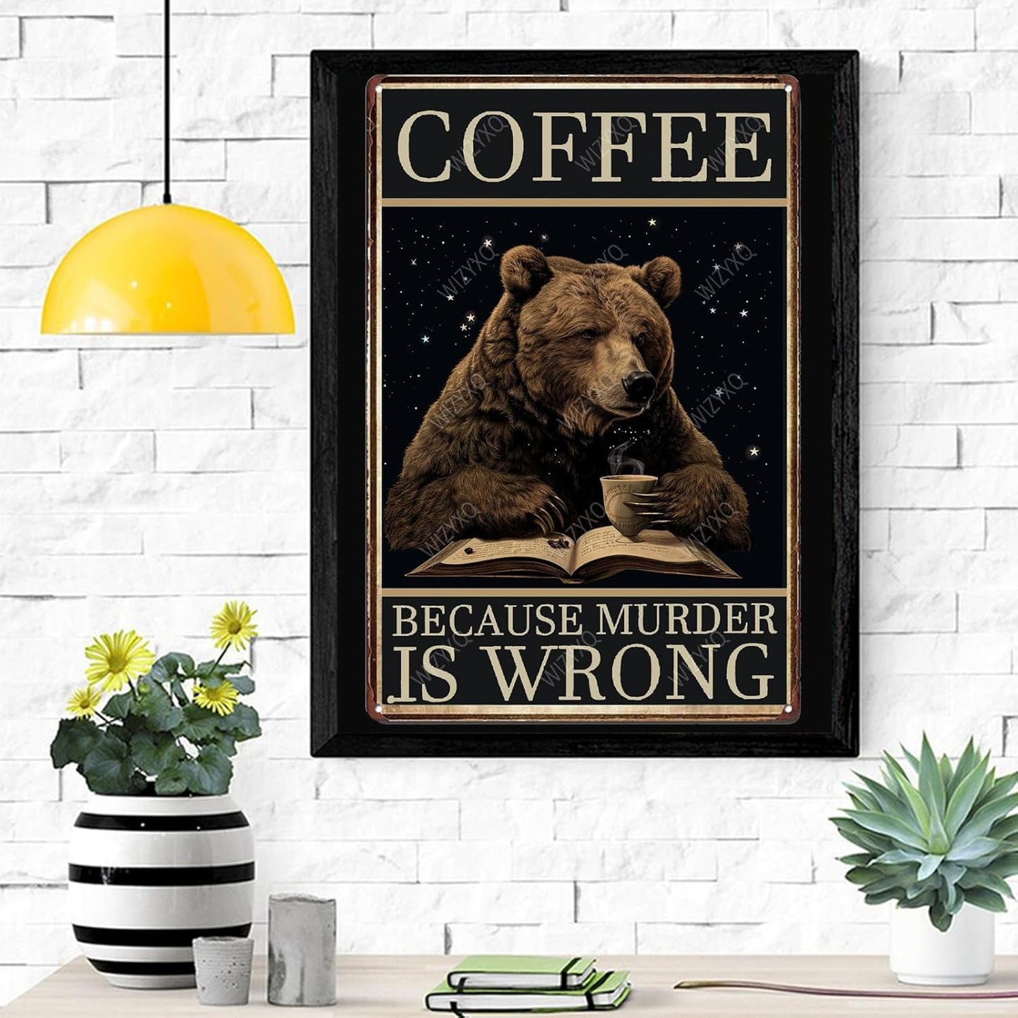 Metal Signs Coffee Because Murder Is Wrong Bear Vintage Tin Sign for Home Office Kitchen Bar Cafe Garden Wall Decor 12x8 Inch