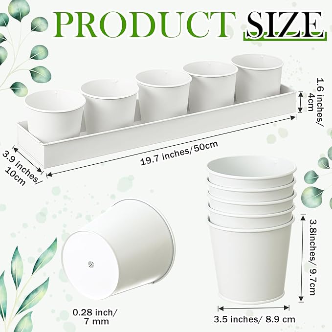 2 Sets Herb Garden Planter Indoor Kit with Trey 10 Pcs Metal Windowsill Plant Pots with Drainage Holes Indoor Herb Planter with Marker and Labels for Home Outdoor Plants(White)