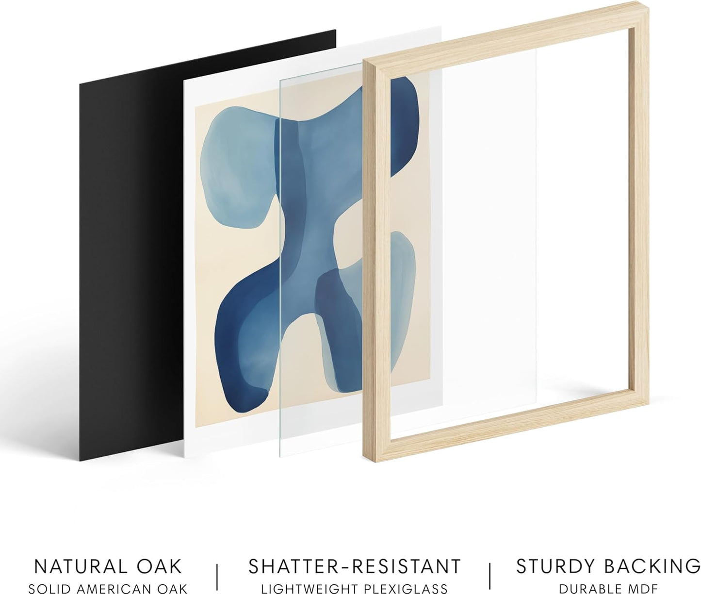 HAUS AND HUES Modern Abstract Wall Art - Blue and Green Living Room Art, Modern Artwork for Walls, Minimalist Picture for Living Room(Blue Shapes, Beige Frame, 8x10)