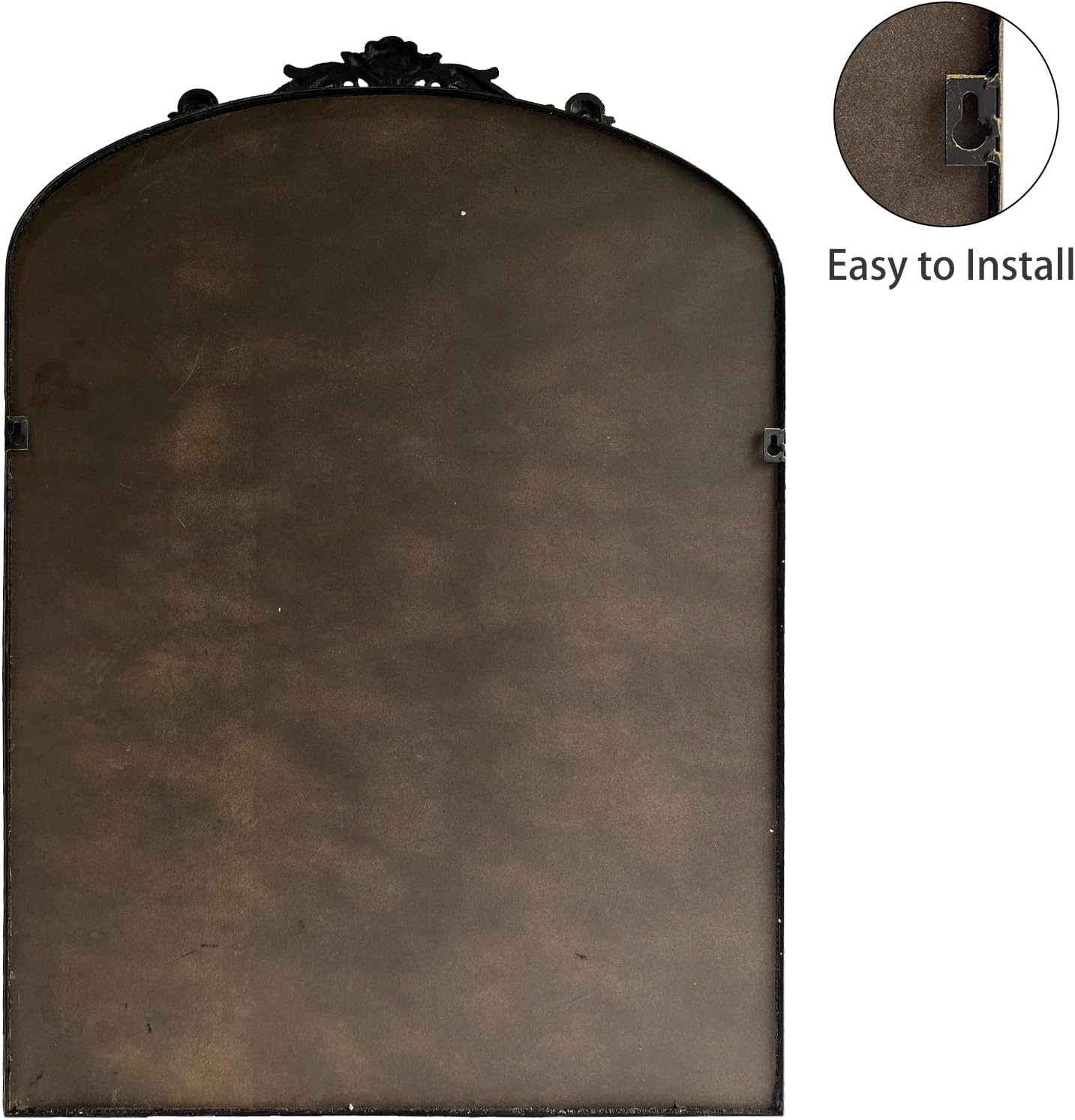 Black Ornate Mirror for Wall, Traditional Vintage Ornate Baroque Mirrors,Victorian Antique Bronze Full Matel Frame,Arched Mirror for Entryway/Bathroom/Fireplace 24"X36"
