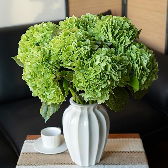 4Pcs Green 22 inch Lifelike Artificial Hydrangea, Large Real Touch Flowers Artificial Flowers Dry Flowers Outdoor Wedding Christmas Office Family Party Living Room Table Decoration