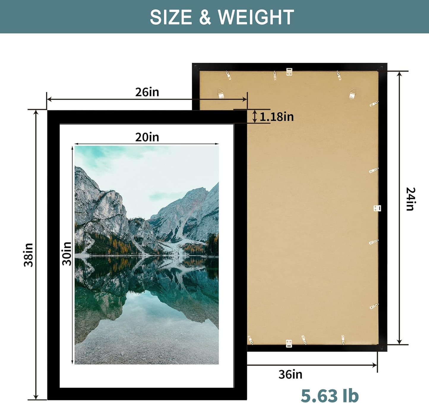 iRahmen 24x36 Poster Frame Set of 2 with Plexiglass, Black Picture Frame Display 20x30 Pictures with Mat or 24 x 36 Without Mat, Wood Photo Frame for Horizontal or Vertical Wall Mounting