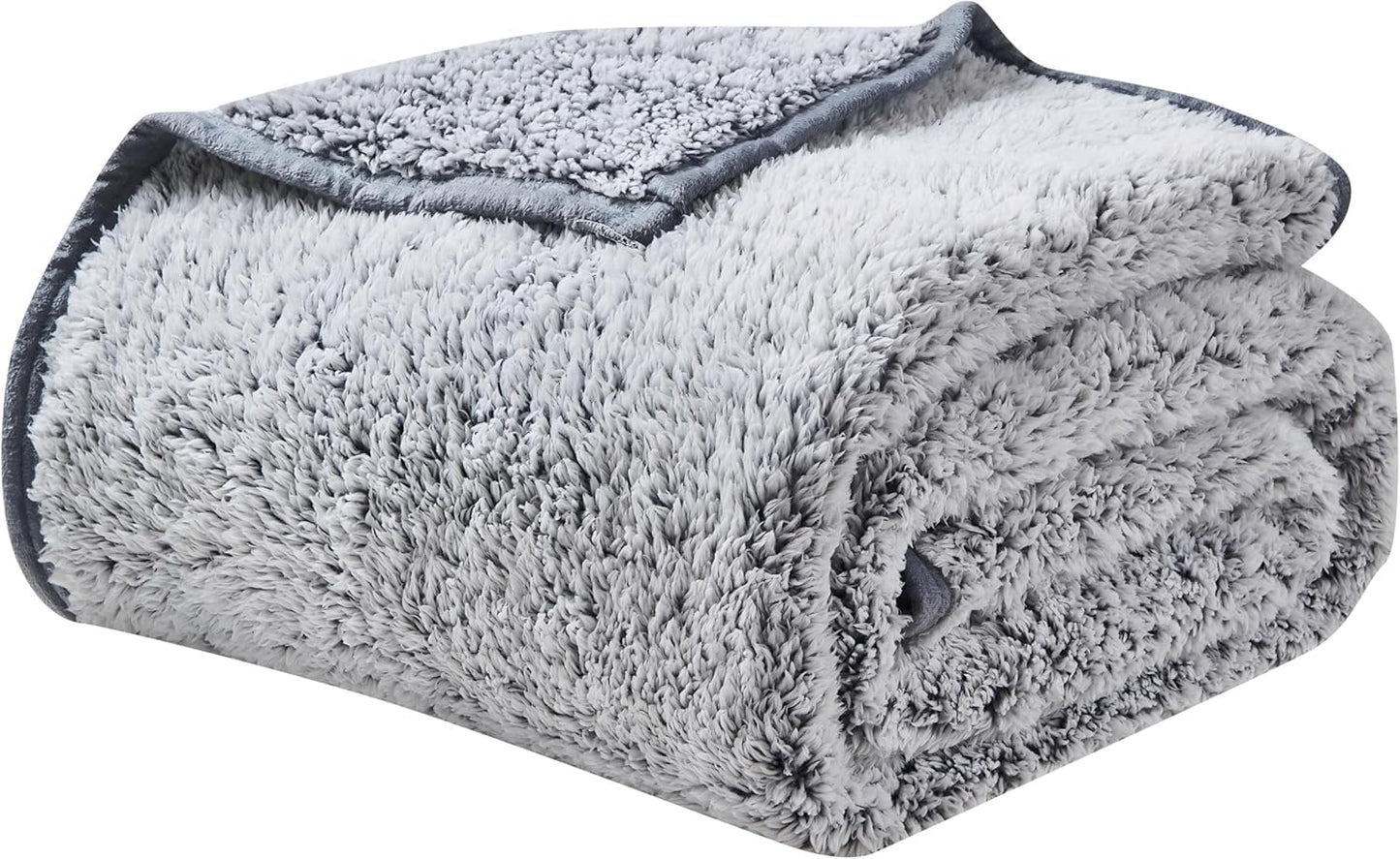 EMME Soft Sherpa Fleece Blanket Reversible Plush Fluffy Large Blanket, Light Weight Warm Decorative Boho Blanket Cover for Sofa, Couch, Bedroom,Travel(Plush Grey,60"x80")