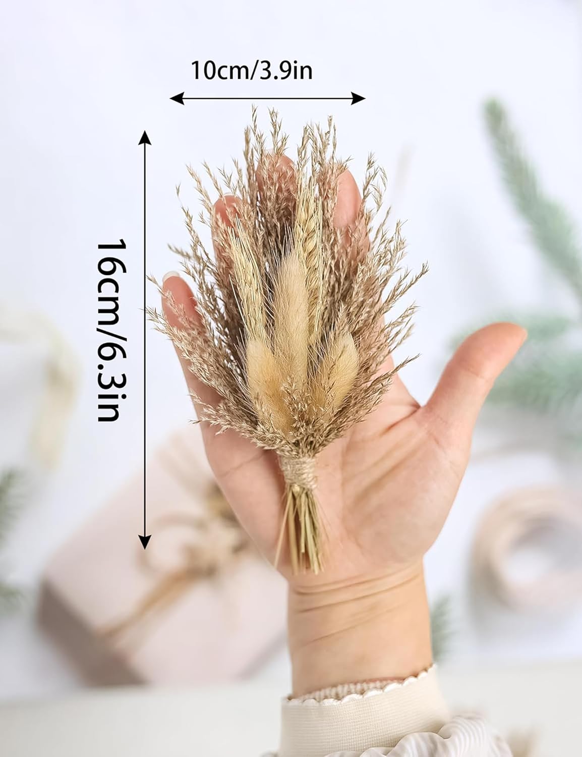 Mini Dried Flower Bouquet (Pack of 6), Dried Flower Bouquet for Boho Wedding Plate Decorations, Dried Pampas Grass, Groom and Best Man Boutonnieres, Dried Cake Flowers.(Grey)