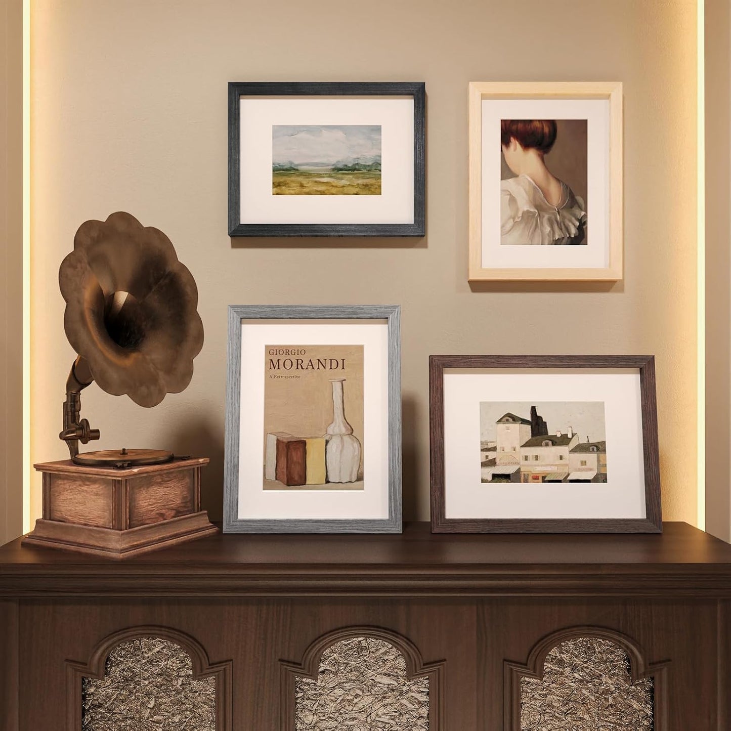 Egofine 9x12 Picture Frame Set of 4, Made of Solid Wood Multicolor Photo Frames Covered by Plexiglass 5x7 and 6x8 with Mat or 9x12 without Mat, for Table Top Display and Wall Mounting Mixed Colors