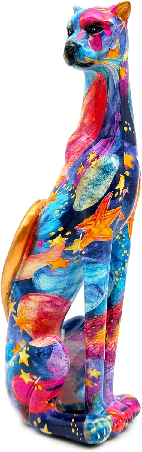 Colorful Leopard Statue Art Figurine Sculpture Collectible Gifts for Leopard Lover Office Home Decor Desk Accessories Decoration Garden Figurines Outdoor Decor (Color F)