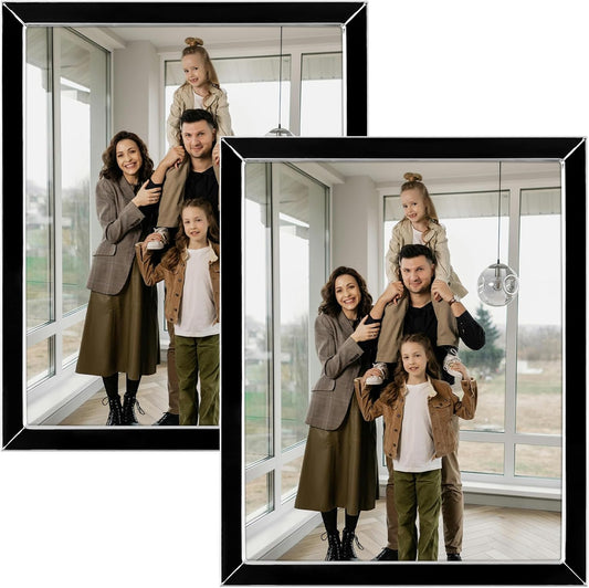 Frametory Enamel Picture Frame - 8x10 Silver Metal Edge Black Enamel Picture Frame With Easel and Velvet Back for Tabletop Display, Bookshelf, 8x10 Wall Decor, Photo Frames, Picture Display-2 Set