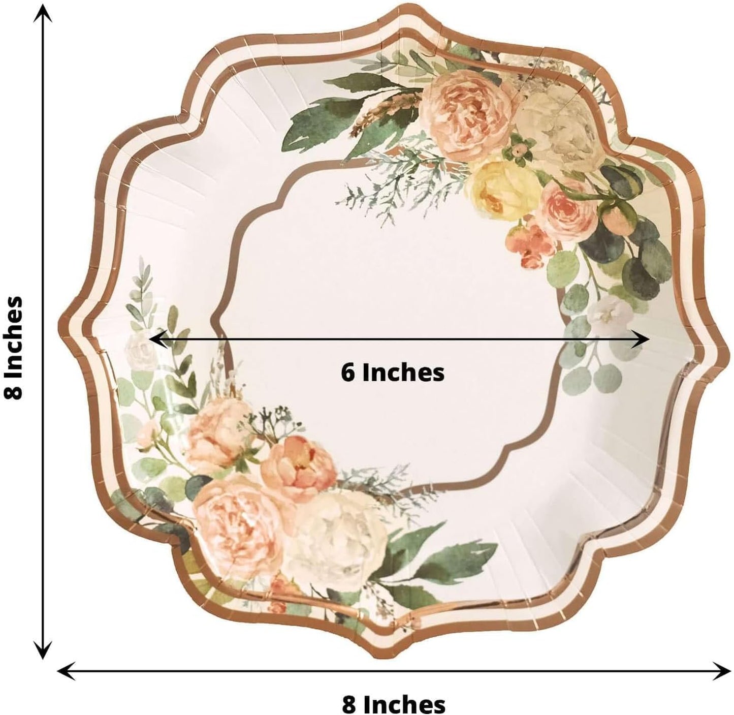 Efavormart 25 Pack | Floral 8" Scallop Rim Dessert Appetizer Party Paper Plates, Disposable Salad Plates - 300 GSM