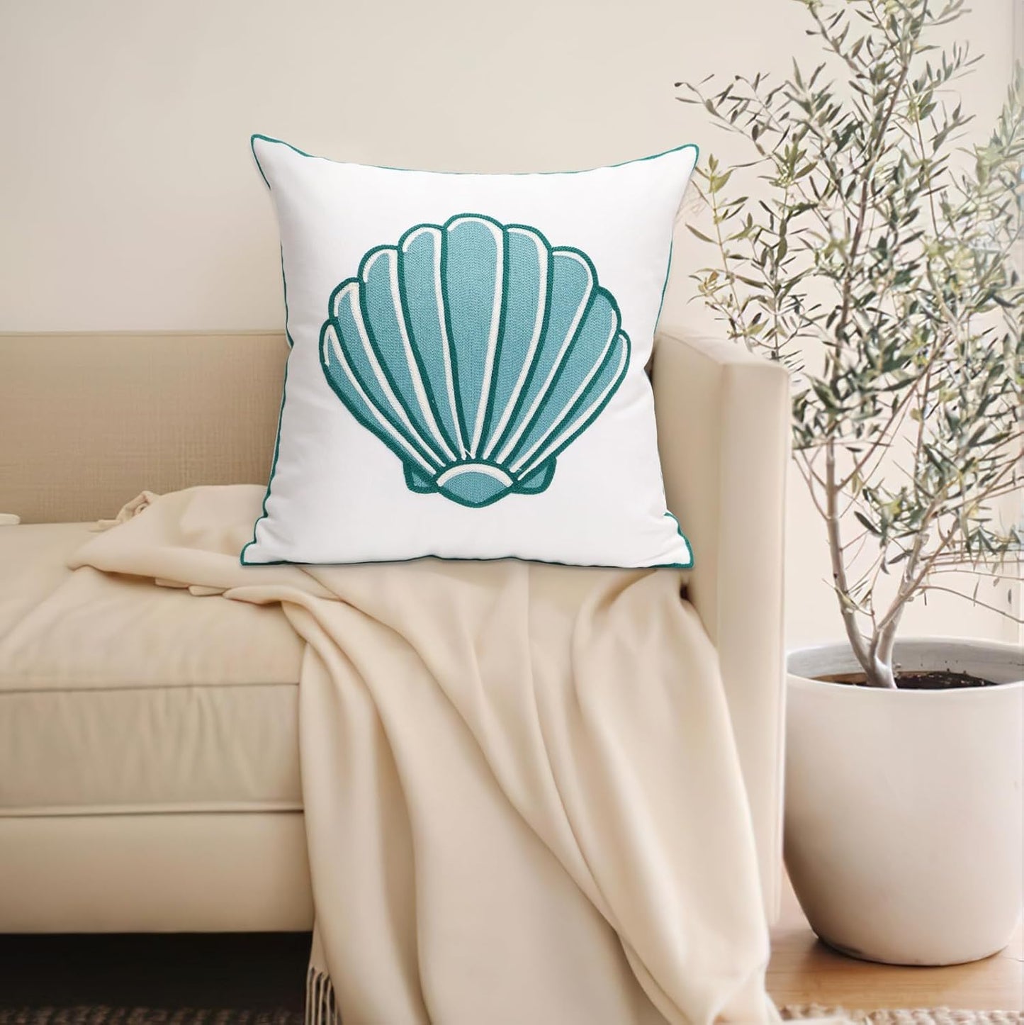 1 PCS Embroidered Throw Pillow Cover Cotton Decorative Square Cushion Cases Pattern Art Covers for Home Sofa Bed and Chair case Creative Luxurious 18 x 18 Inch (Dark Blue)