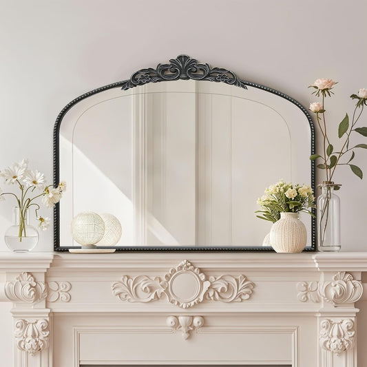 Micasso Large Vintage Black Mirror: 40" x 30" French Baroque Antique Mirror - Traditional Ornate Decorative Arched Mirrors for Wall/Bathroom/Entryway/Fireplace/Hallway - Home Decor for Living Room