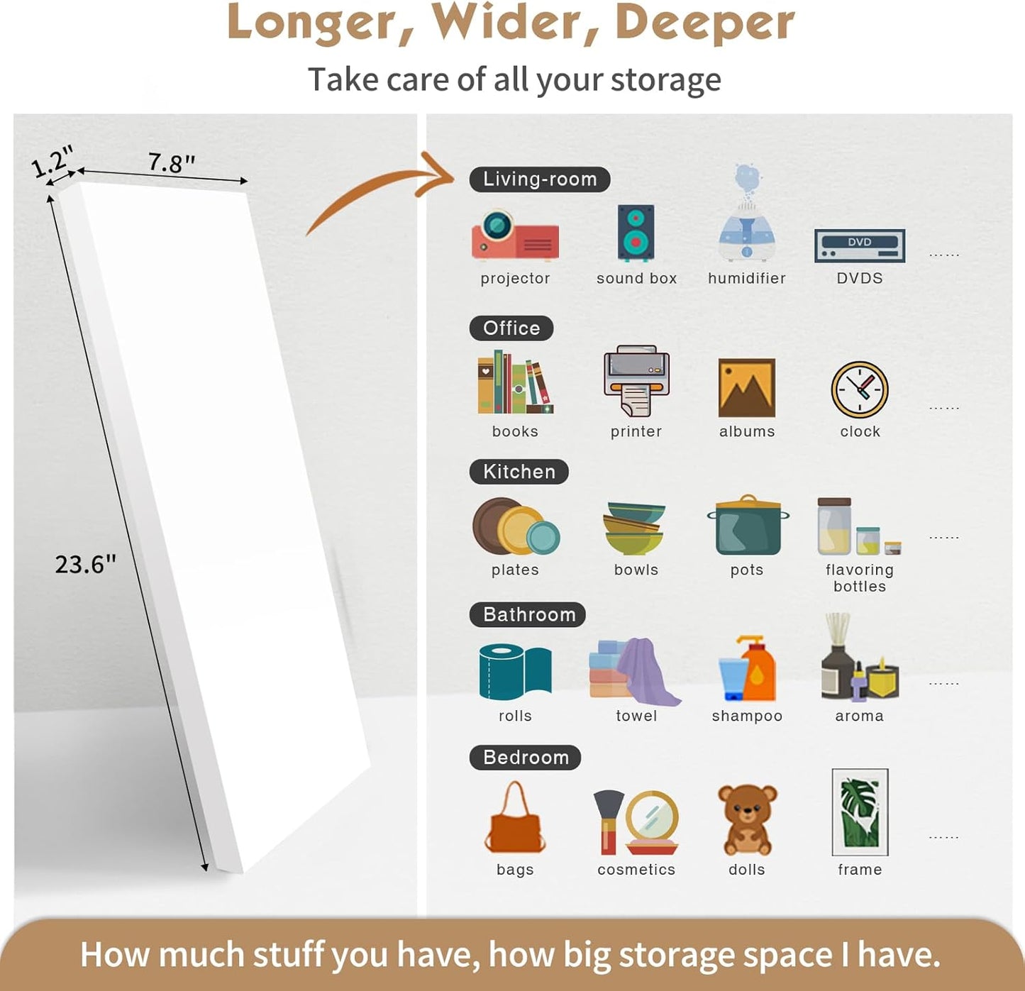 Forbena White Floating Shelves for Wall Decor, 24 Inches Long Wall Shelves for Bedroom Storage, Large Deep Hanging Shelves for Bathroom Office Laundry Living Room Book Kitchen Closet -Set of 3