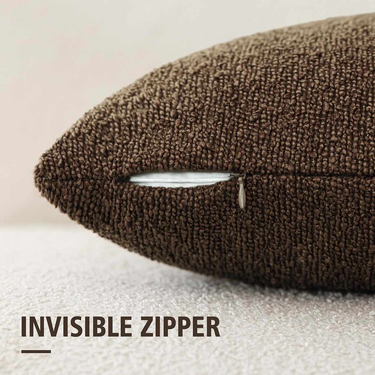 Foindtower Decorative Textured Boucle Throw Pillow Covers Accent Solid Pillow Cases Neutral Soft Cozy Couch Cushion Case for Chair Sofa Bedroom Living Room Home Decor 18x18 Inch,1PC,Chocolate