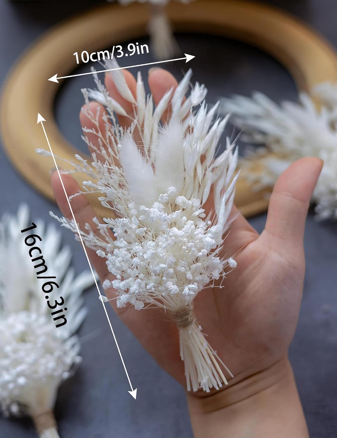 Mini Dried Flower Bouquet (Pack of 6), Groom and Best Man Corsages, Pampas, Small Bouquets.(Pure White)