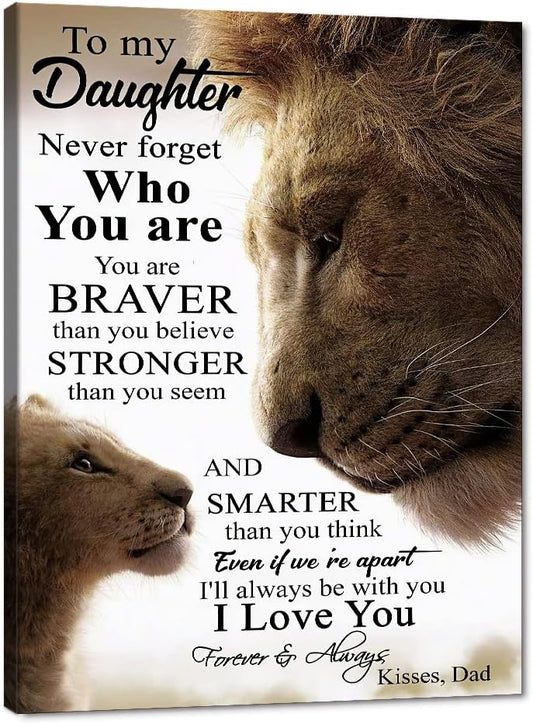 Father's Love Themed Wall Pictures To My Daughter Poster Lion Father and Daughter Artwork HD Print Inspiring Artwork for Study Room Studio Wall Decor Gallery Wrapped Easy to Hang-24 inch x 36 inch