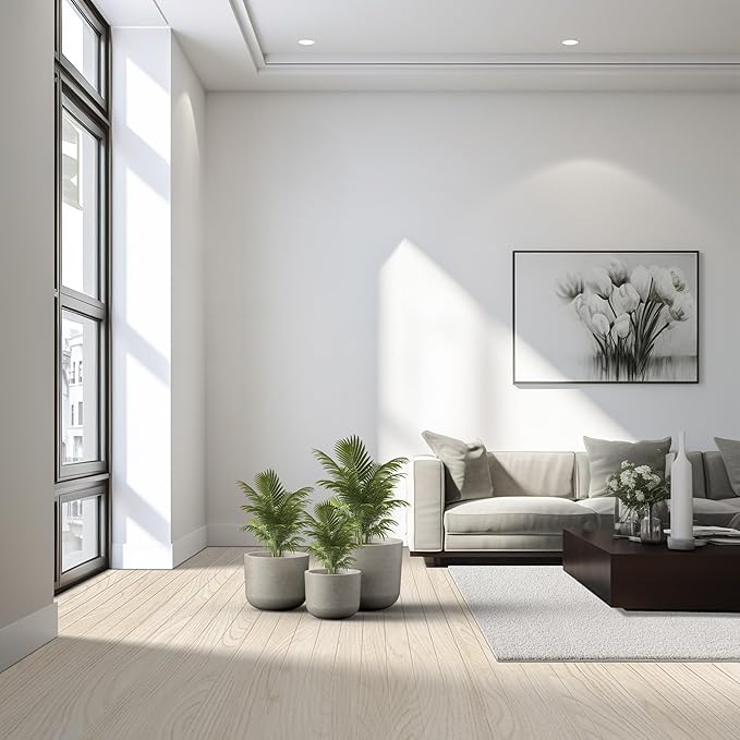 Kante 13",11",9" Dia Weathered Concrete Round Planters (Set of 3), Outdoor Indoor Modern Planter Pots, Lightweight, Weather Resistant, Seamless with Drainage Hole