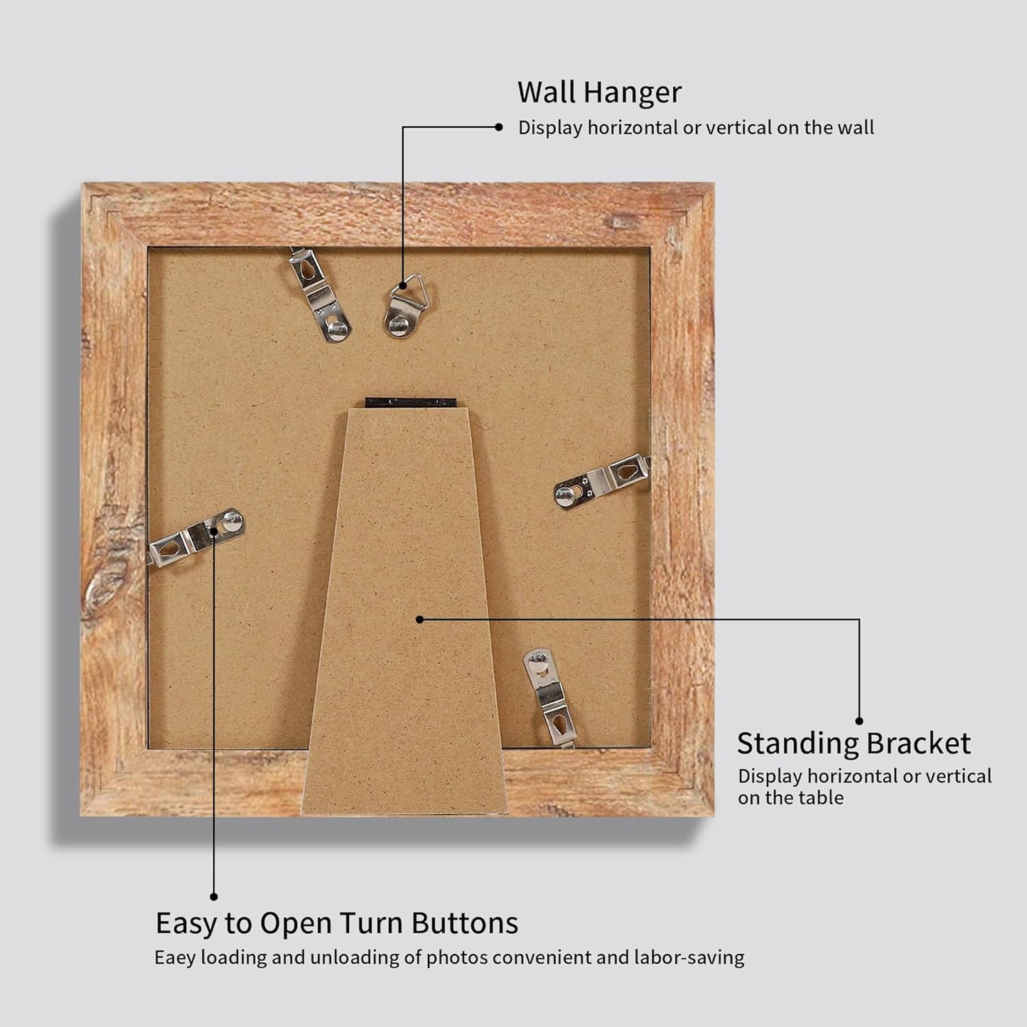 iRahmen 6x6 Picture Frame Set of 4 with Real Glass, Rustic Brown Frames Display 4x4 Picture with Mat or 6 x 6 Without Mat, Square Wood Photo Frame for Wall Mount and Tabletop Display