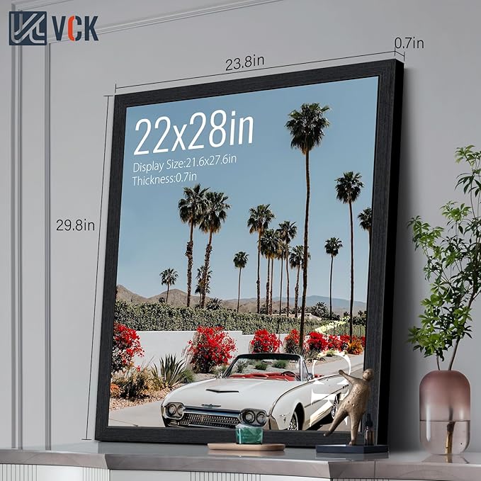 VCK 22x28 Poster Frame Black Oak - 3 Pack, Exclusive Natural Textured Solid Wood Picture Frame, Horizontal and Vertical Formats for Wall with Included Hanging Hardware