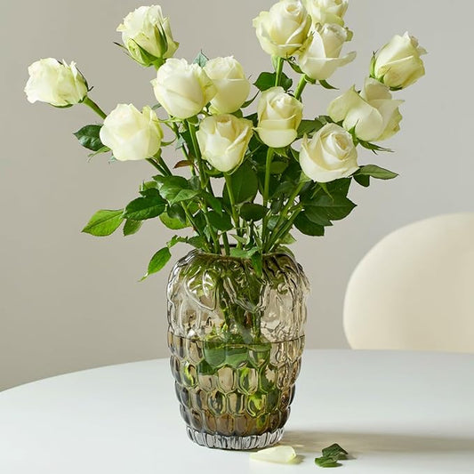 Grape Bubble Glass Vase for Flowers, Large Vintage and Clear Black Colored Smoke Glass Vases for Modern Home Decor (Crystal Grey 6.5" W X8.7 H)