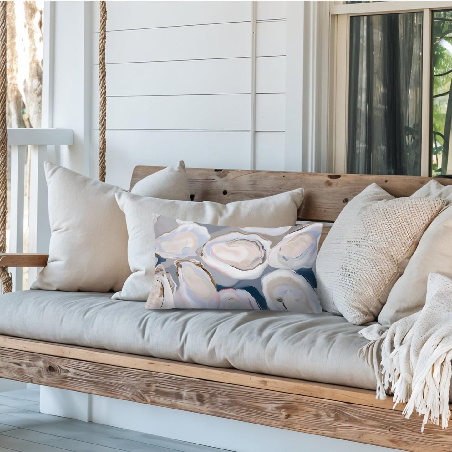 Coastal Beach Room Decor 12x20 Pillow Cover, Ocean Coastal Beachy Oyster Decorative Lumbar Pillow Covers for Bedroom Living Room Home Sofa Couch