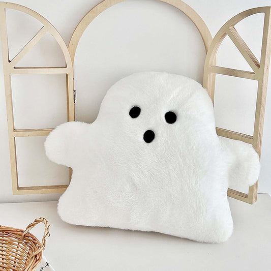 Halloween Ghost Shaped Throw Pillows for Fall Decorative Pillow Indoors, White Boo Pillows 15.7x11.8 Inches Soft Faux Rabbit Fur Spooky Shaped for Holiday
