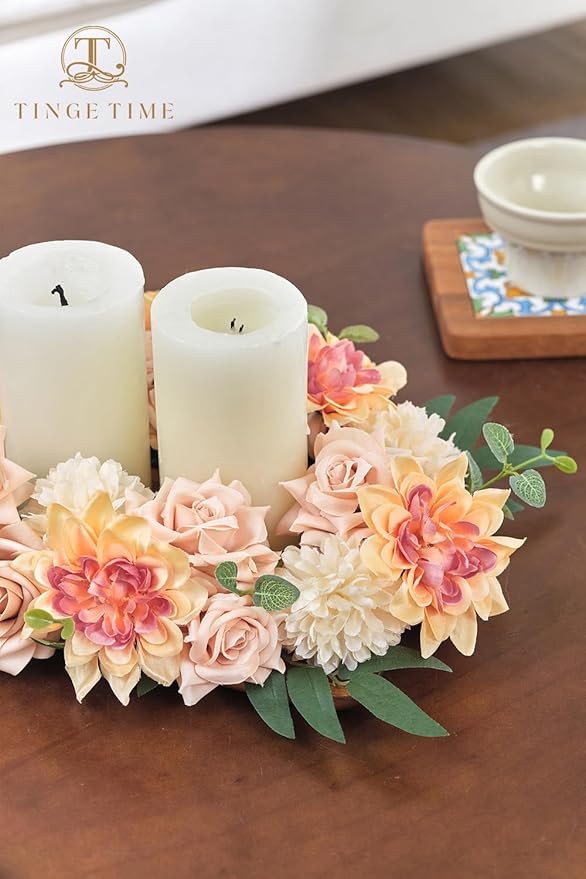 TINGE TIME Artificial Flowers Combo Box Set, Blush Gradient Color Fake Flower Leaf with Stems for DIY Wedding Bouquets Table Centerpieces Baby Shower Home Party Floral Arrangements Decorations