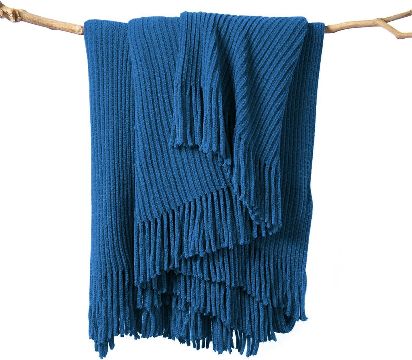 lifein Throw Blanket for Couch, Soft Boho Decor Bed Throw,Cozy Washed Blue Knitted Chenille Small Farmhouse Lightweight Throw (Washed Blue,50 * 60")
