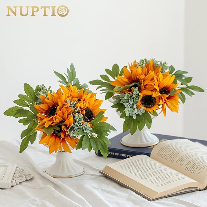 Nuptio Pcs of 10 Mini Sized Metal Urn Planter Elegant Wedding Centerpieces Vase for Wedding Party Decoration, 12.6cm/4.96" Tall Trumpet Vase Flower Holder for Anniversary Ceremony, White