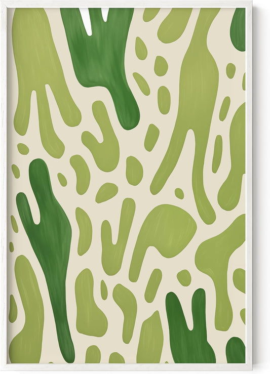 HAUS AND HUES Modern Abstract Wall Art - Blue and Green Living Room Art, Modern Artwork for Walls, Minimalist Picture for Living Room(Green Pattern, White Frame, 24x36)